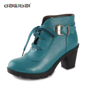 ladies leather high heel thick rubber sole safety boots shoes